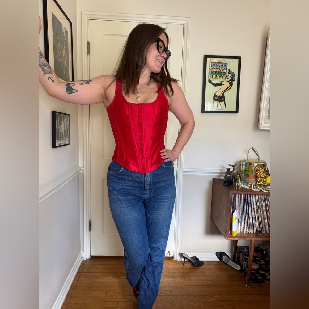 90s Vintage Red Satin Corset Sz 32